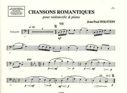 Holstein, Jean-Paul: Chansons Romantiques (cello & piano)