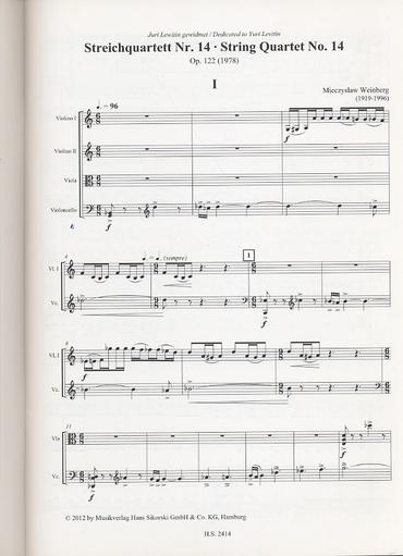 Weinberg, M.: String Quartet No. 14, Op. 122 (score and parts)