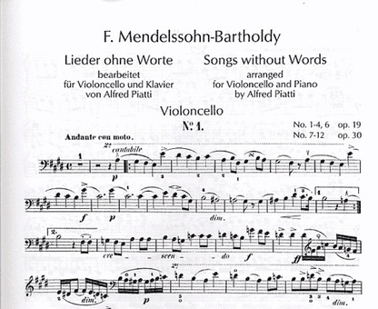 Mendelssohn, F.: Song Without Words Vol.1 (cello & piano)
