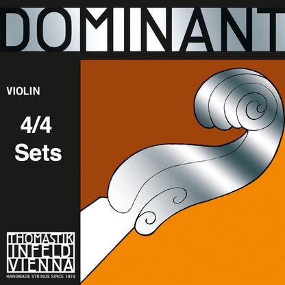 DOMINANT 4/4 violin string set by Thomastik-Infeld, medium, stainless steel E with removable ball end,