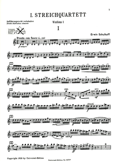 Schulhoff: String Quartet (string quartet) Universal Edition