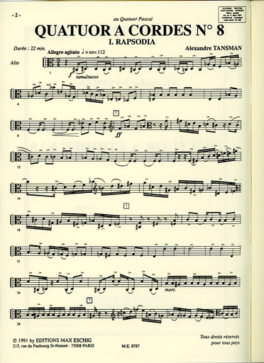 Tansman, Alexander: String Quartet No.8