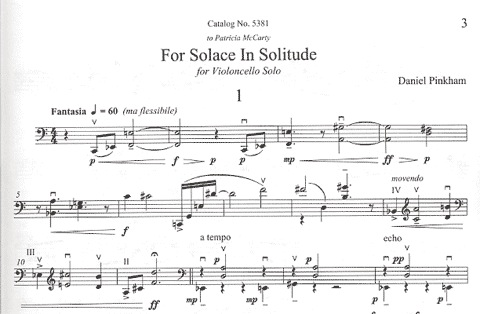 Pinkham, Daniel: For Solace in Solitude (cello solo)