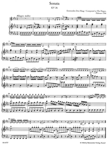 Mozart, W.A.: Six Sonatas for Violin and Piano K 26-31 (Early Sonatas III) Barenreiter
