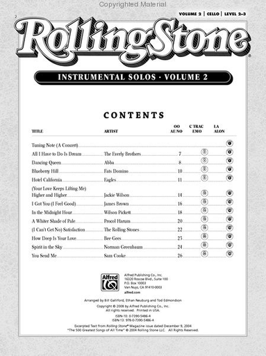 Rolling Stone Magazine: 500 Greatest Songs of All Time V. 2 (cello & cd)