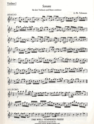 Telemann, G.F.: Sonata in Bb (3 violins, cello & piano)