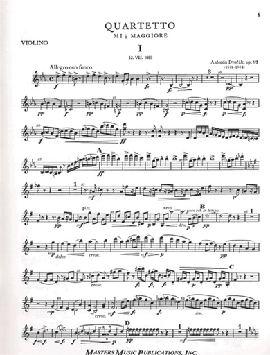 Dvorak, Antonin: Piano Quartet In Eb major Op.87 (violin, viola, cello, piano)