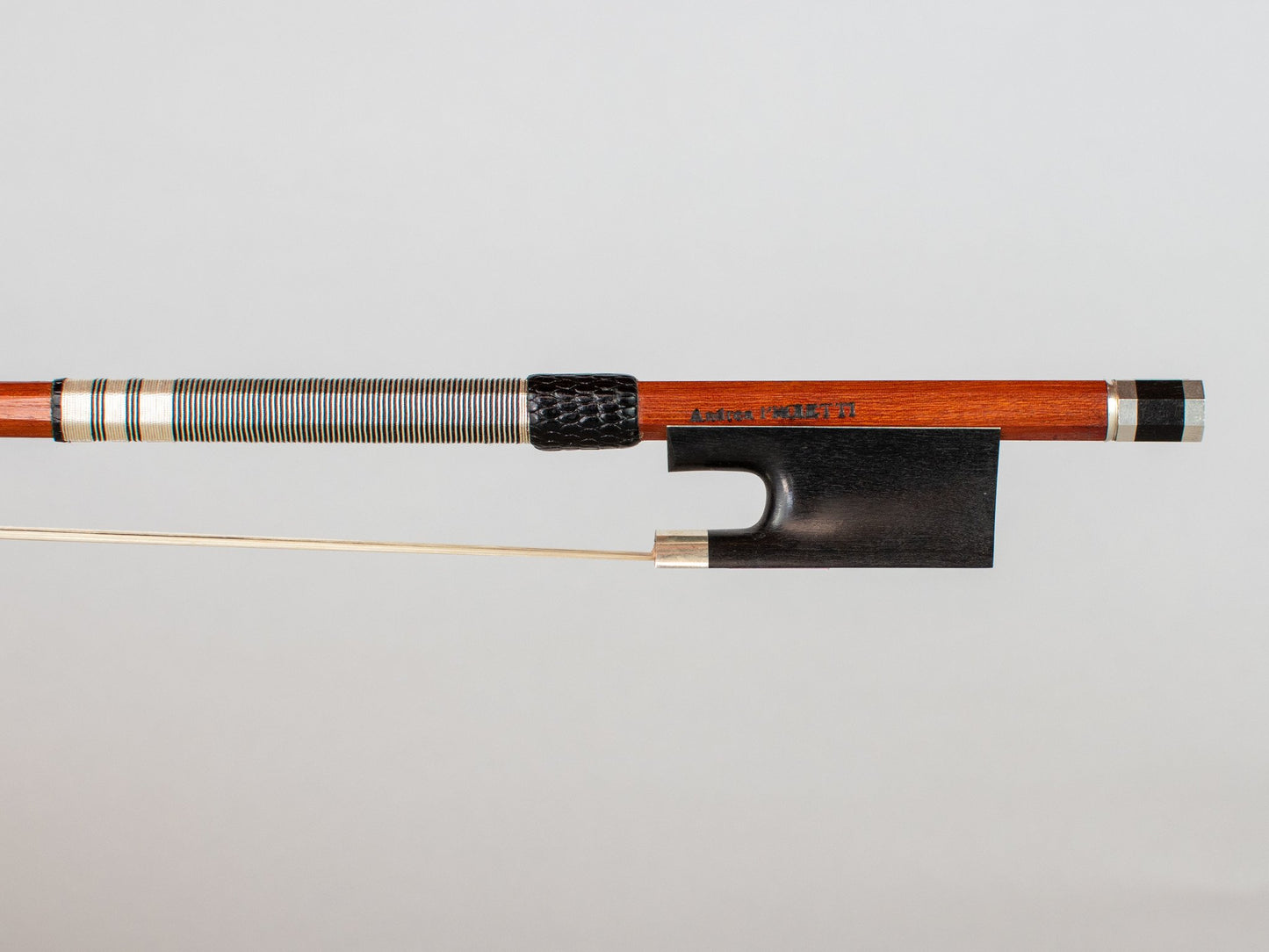 Andrea PROIETTI round Pernambuco violin bow, silver mounted, F.X. Tourte model, 60.7 g, ITALY