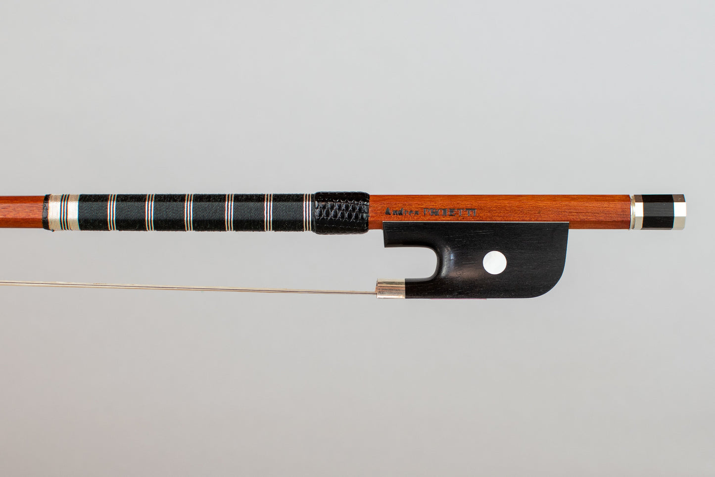 Andrea PROIETTI round, flamed Pernambuco violin bow, silver mounted, Louis Simon Pajeot model, 60.5 g, ITALY