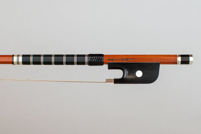 Andrea PROIETTI round, flamed Pernambuco violin bow, silver mounted, Louis Simon Pajeot model, 60.5 g, ITALY