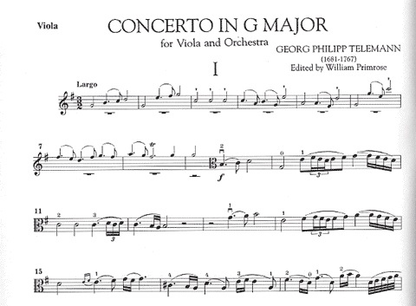 Telemann (Primrose): Concerto in G (viola & piano) SCHIRMER