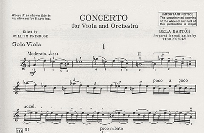 Bartok (Serly): Viola Concerto, Op.Posth. (viola & piano reduction) Boosey & Hawkes
