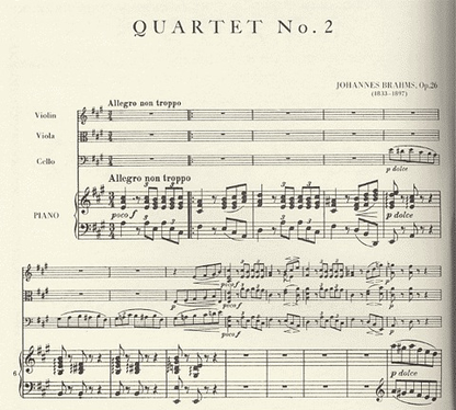 Brahms, Johannes: Piano Quartet in A major Op.26 (violin, viola, cello, piano)