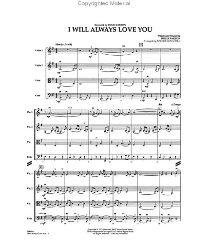 Parton, Dolly: I Will Always Love You-Pops for String Quartet (score and parts)