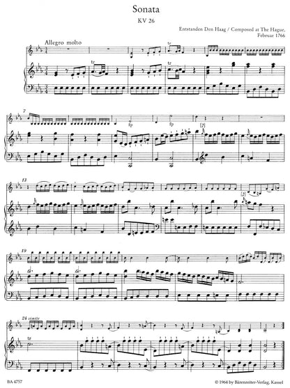 Mozart, W.A.: Six Sonatas for Violin and Piano K 26-31 (Early Sonatas III) Barenreiter