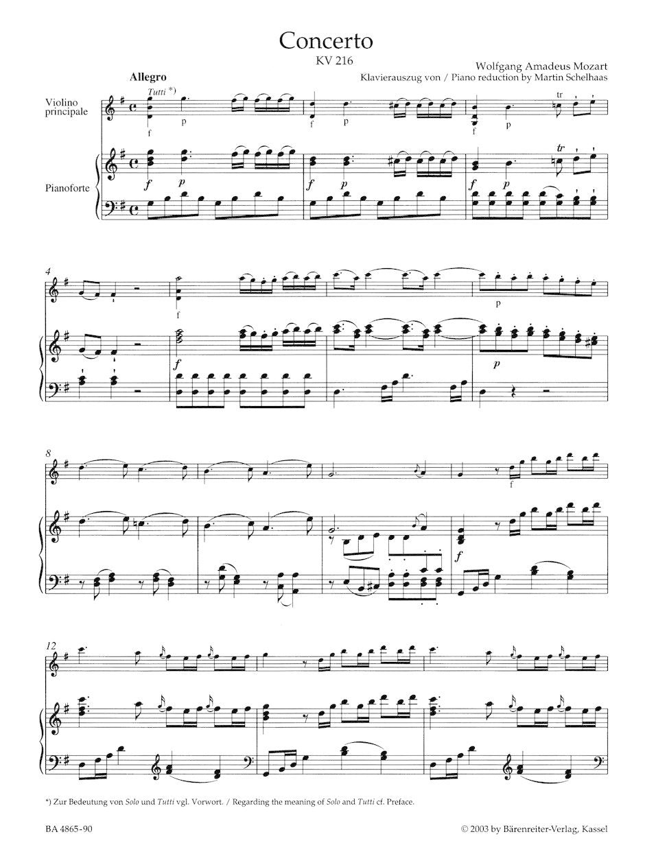 Mozart, W.A. (Wulfhorst): Concerto No. 3 in G Major, KV 216 (violin & piano) Barenreiter Urtext