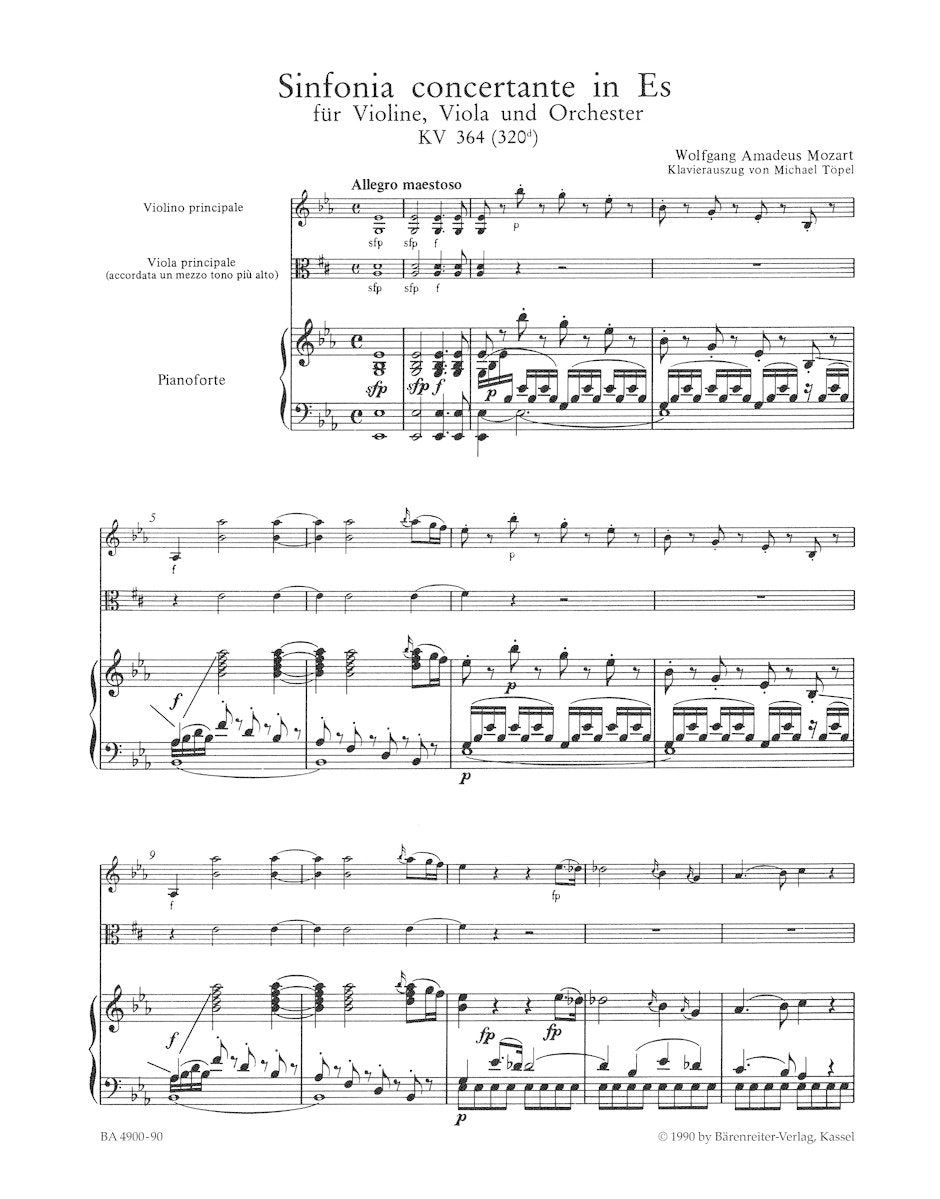 Mozart, W.A. (Mahling): Sinfonia Concertante in Eb Major, K.364 (violin, viola, and piano) Barenreiter Urtext