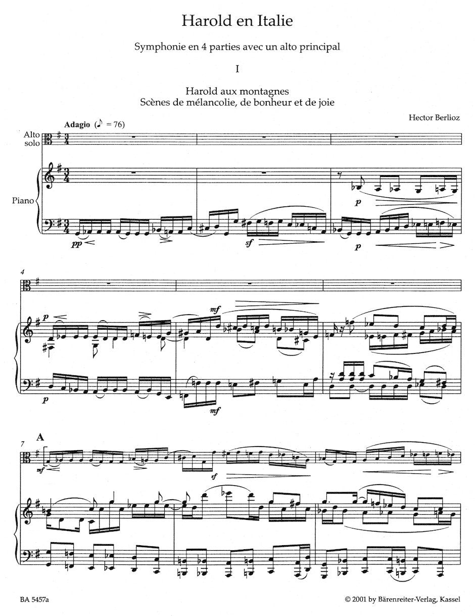 Berlioz (Banks/Macdonald): Harold in Italy - URTEXT (viola & piano reduction) Barenreiter