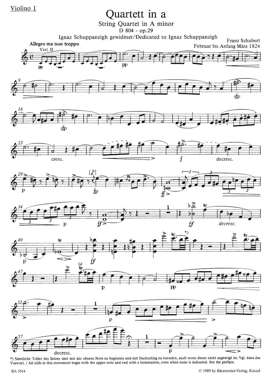 Schubert, Franz: String Quartet in A minor, D 804, Op. 29 Rosamunde  and String Quartet in C minor, D703, Quartet-Satz, Barenreiter