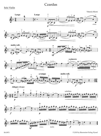 Monti, V. (Sassmannshaus): Czardas (violin & piano) BARENREITER