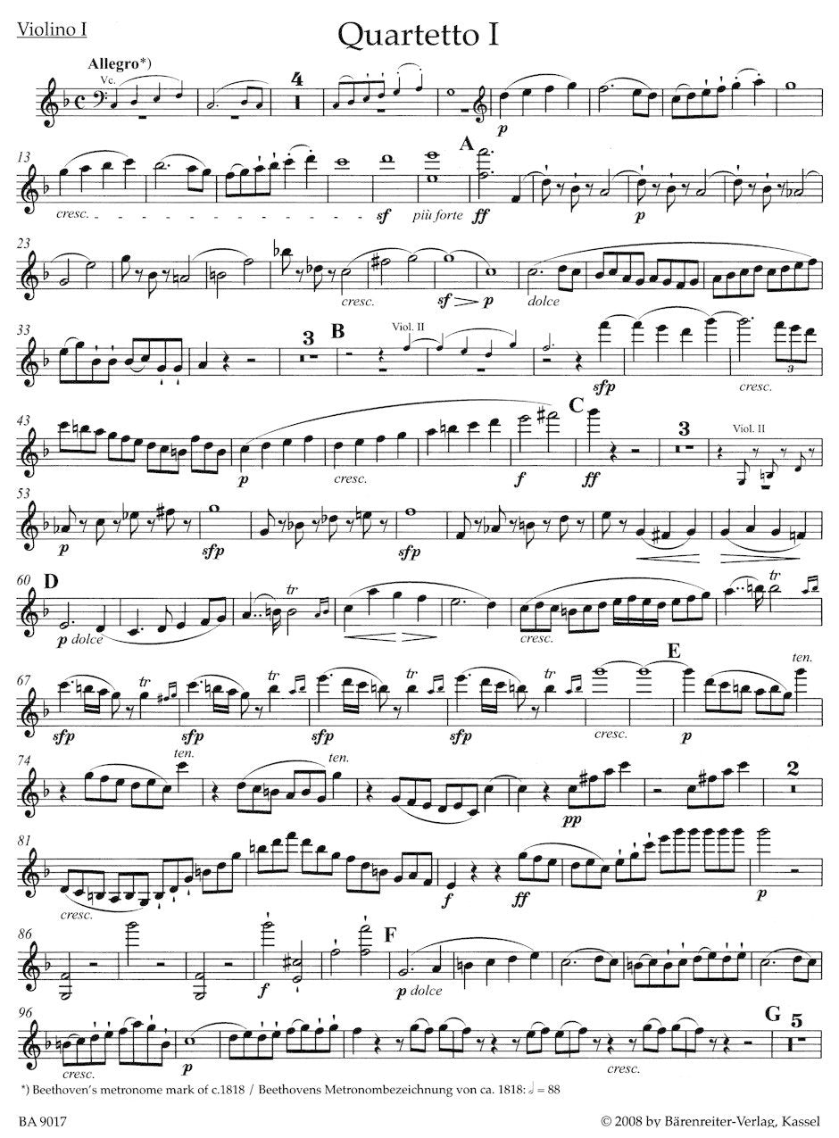 Beethoven (Del Mar): String Quartets, Op. 59 - URTEXT (string quartet parts) Barenreiter