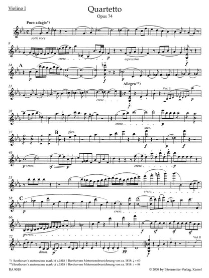 Beethoven (Del Mar): String Quartets, Op. 74 & 95 - URTEXT (string quartet) Barenreiter