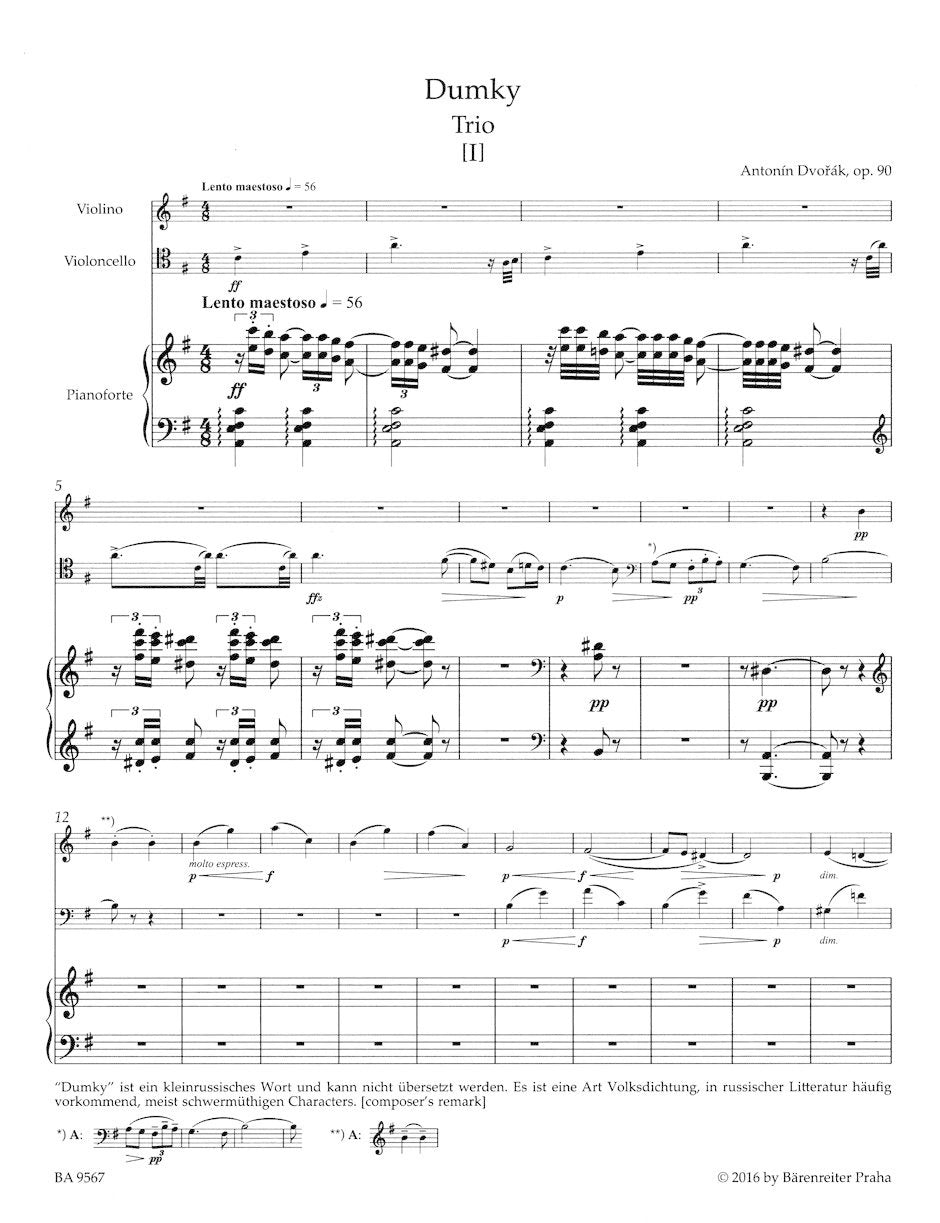 Dvorak (Flamm): "Dumky," Op. 90 - URTEXT (piano trio) Barenreiter