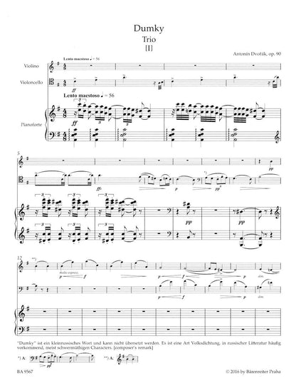 Dvorak (Flamm): "Dumky," Op. 90 - URTEXT (piano trio) Barenreiter