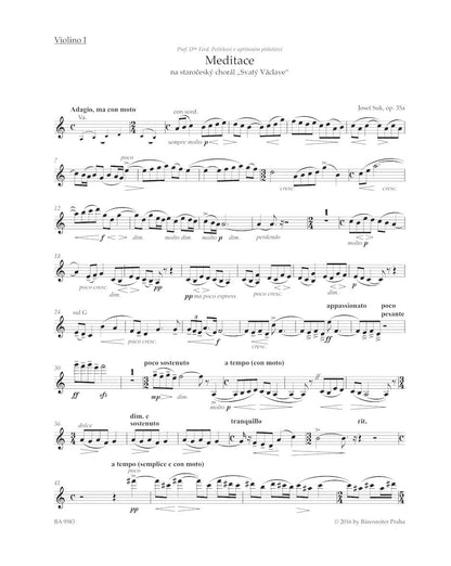 Suk: Meditation on the Old Czech Hymn "St. Wenceslas", Op.35a - URTEXT (string quartet) Barenreiter