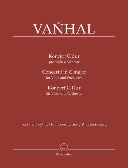 Vanhal, J.: Concerto in C Major for Viola and Orchestra (viola & piano reduction) Barenreiter