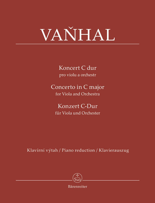 Vanhal, J.: Concerto in C Major for Viola and Orchestra (viola & piano reduction) Barenreiter
