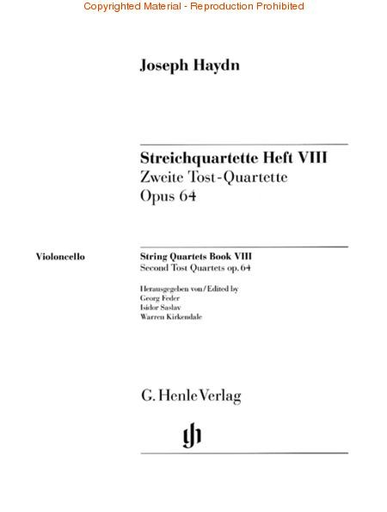 Haydn, F.J. (Feder/Saslav/Kirkendale, ed.): String Quartets Vol. 8, Op. 64, "Second Tost Quartets", urtext (2 violins, viola, and cello)