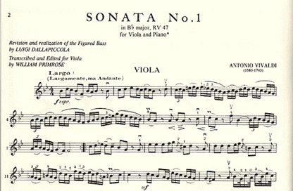 Vivaldi, A. (Primrose): 6 Cello Sonatas transcribed (viola & piano)