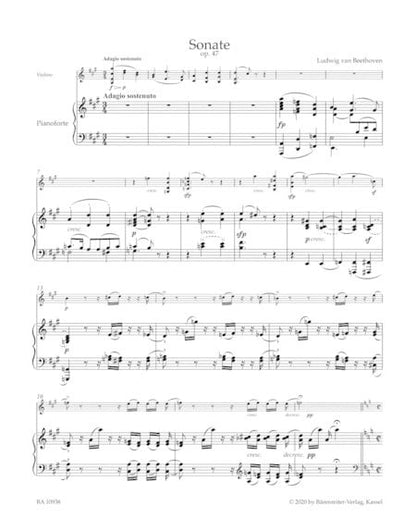 Beethoven, L. (Clive Brown): Sonata in A major (Kreutzer Sonata) op. 47, (violin & piano) Barenreiter