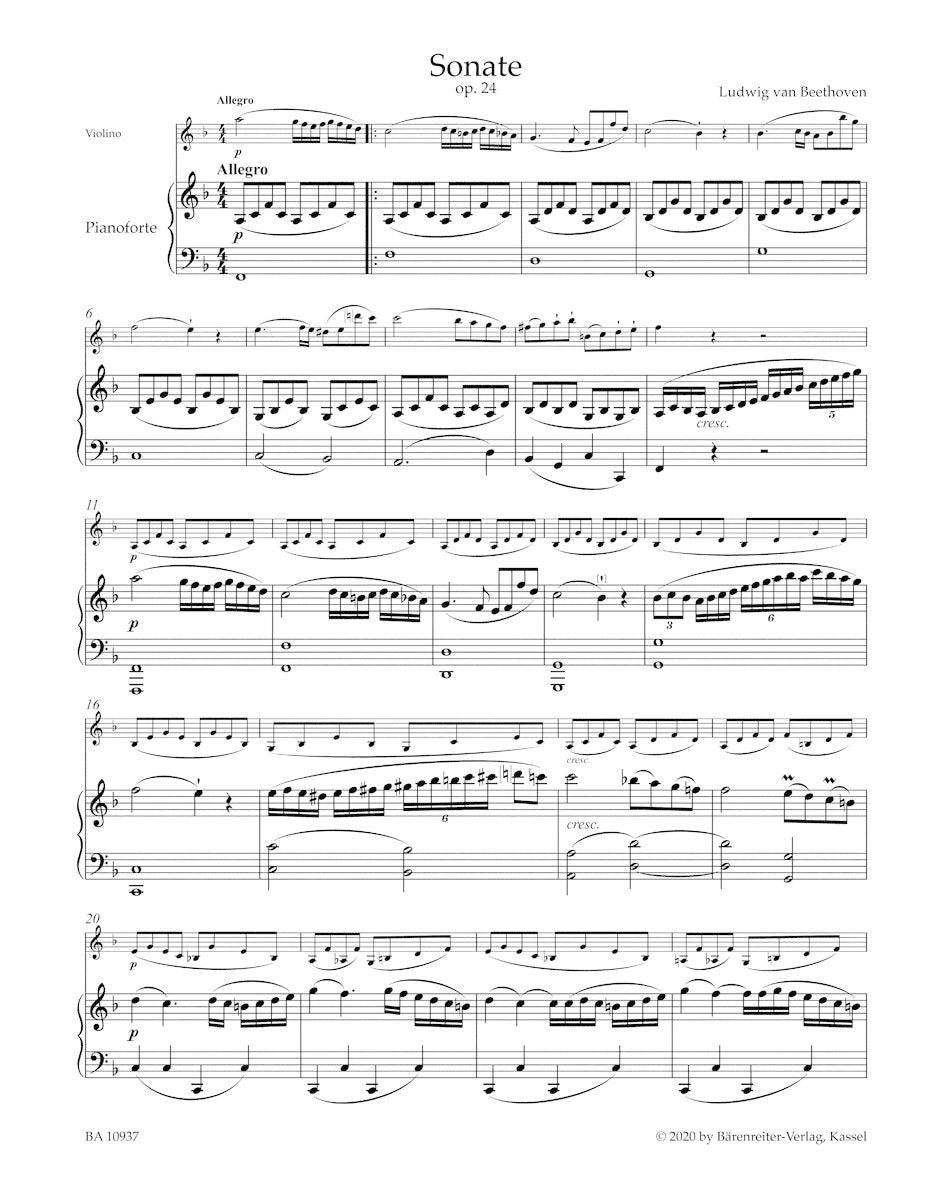 Beethoven, L. (Clive Brown): Sonata in F major (Spring Sonata) op. 24, (violin & piano) Barenreiter