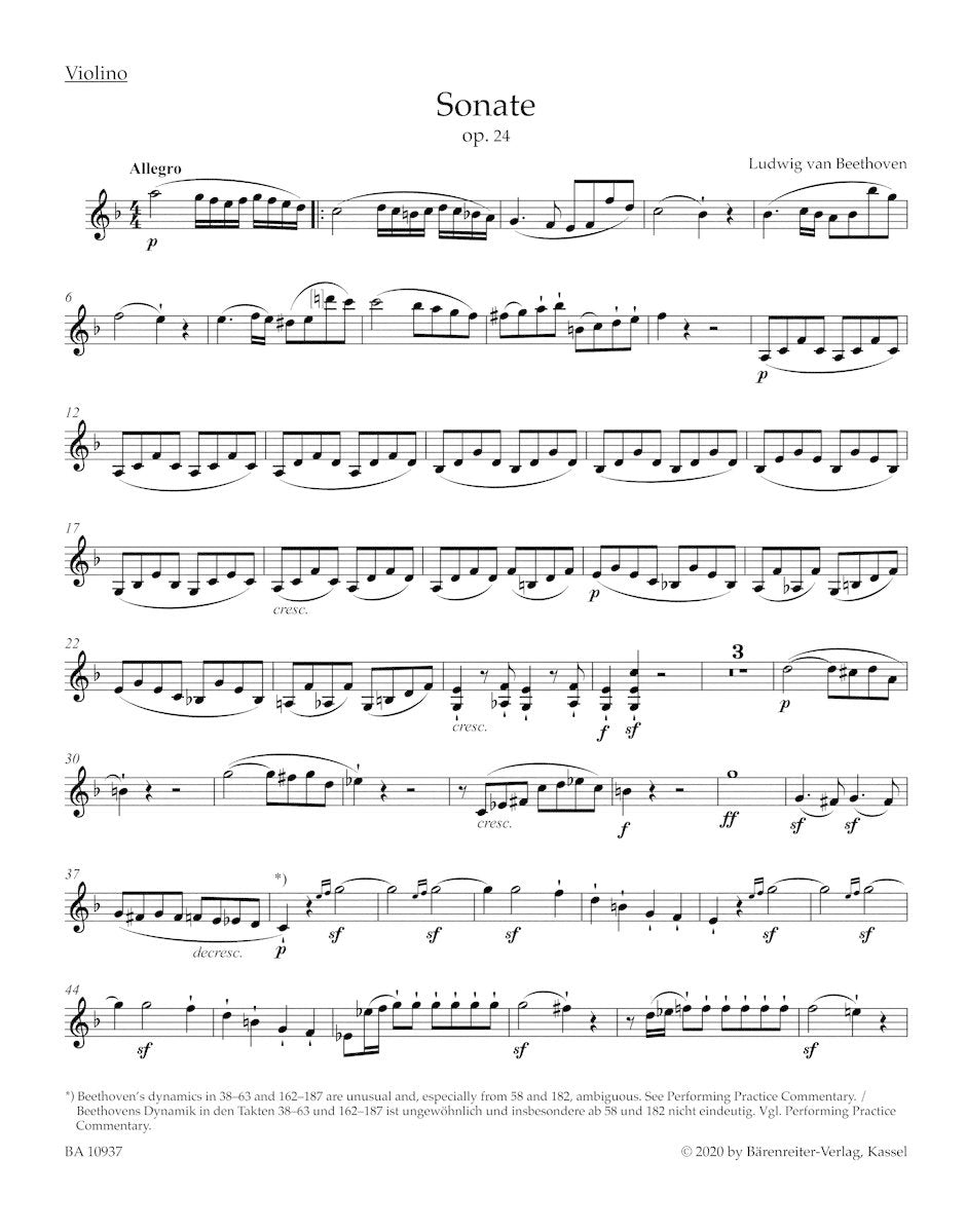 Beethoven, L. (Clive Brown): Sonata in F major (Spring Sonata) op. 24, (violin & piano) Barenreiter