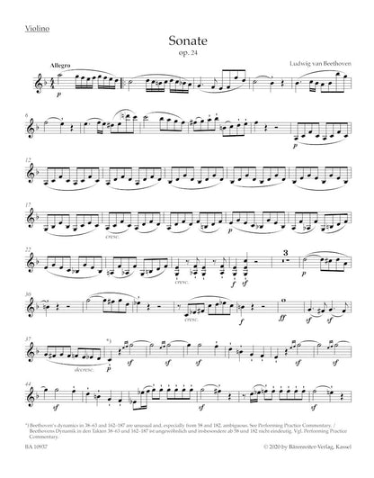 Beethoven, L. (Clive Brown): Sonata in F major (Spring Sonata) op. 24, (violin & piano) Barenreiter