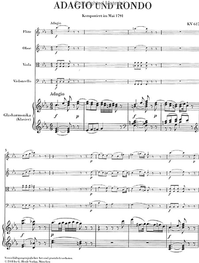 Mozart, W.A. (Wiese, ed.): Adagio and Rondo, KV 617, urtext (glass harmonica [piano], flute, oboe, viola, and cello)