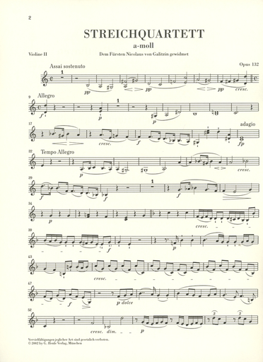 Beethoven, L.van: String Quartet in A minor, Op. 132, urtext (2 violin, viola, and cello)
