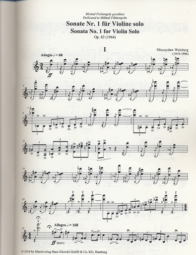 Weinberg, Mieczyslaw: Sonata No. 1 Op. 82 for Violin Solo