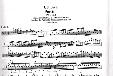 Bach, J.S. (Niefind): Partita in G-based on Violin Partita No.3 (cello solo)