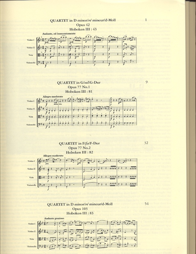 Haydn, F.J.: 4 String Quartets Op.42, 77 and 103 Hoboken III: 43, 81-83 (score and parts)