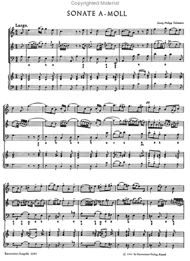 Telemann: Twelve Methodical Sonatas, Vol.3 A mi & G maj (violin & piano, cello) Barenreiter