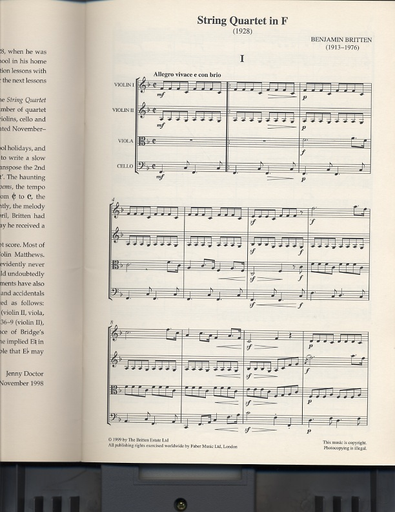 Britten, B.: (Score) String Quartet in F (1928) (string quartet)