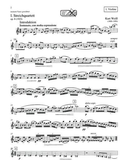 Weill, K.: String Quartet No. 1, Op.8 (2 violins, viola, and cello)
