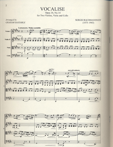 Rachmaninoff, Sergei (Bastable, editor): Vocalise, Op. 34 No. 14 (string quartet) score and parts