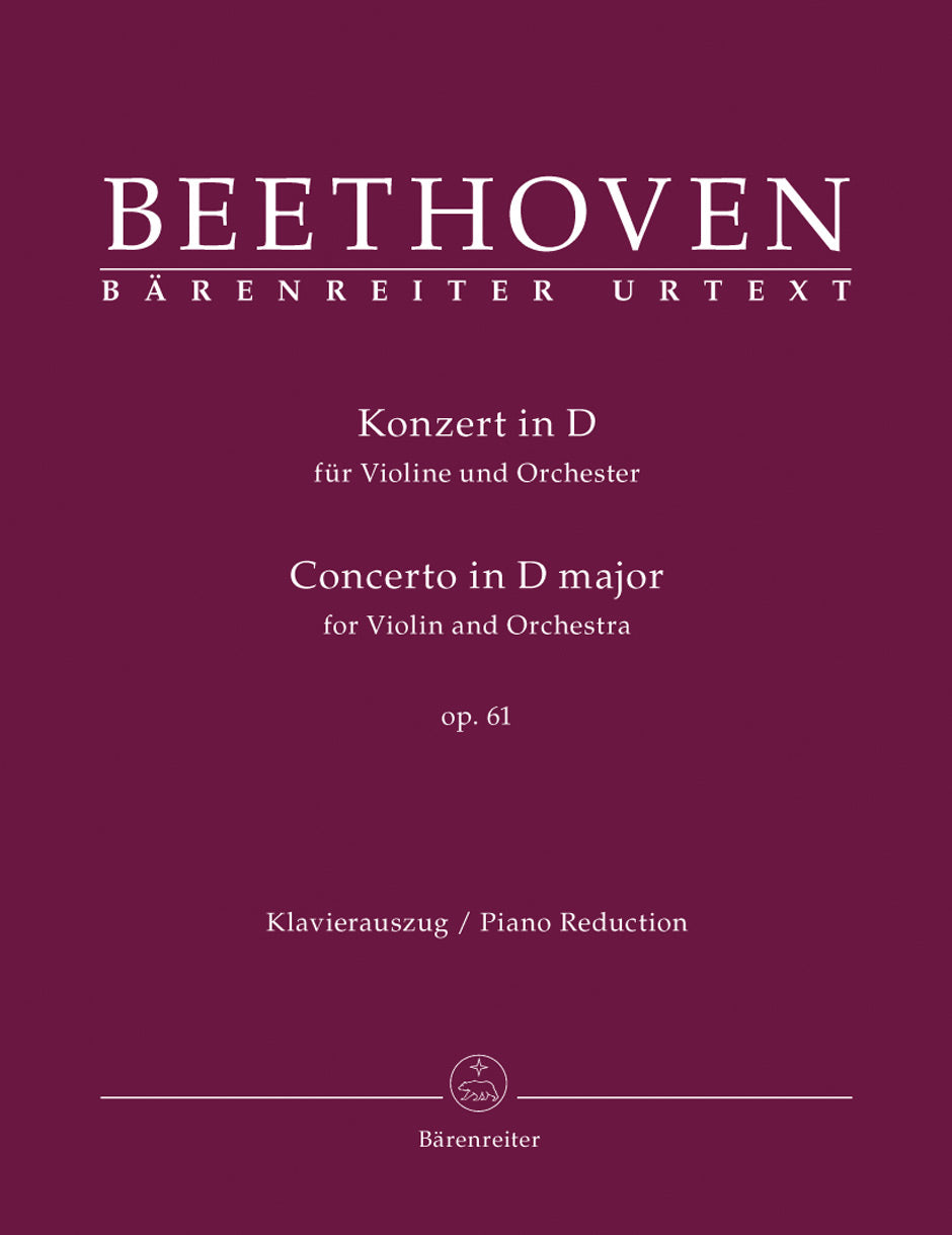 Beethoven, L. van (Del Mar): Violin Concerto in D Major, Op. 61 (violin & piano) Barenreiter Urtext