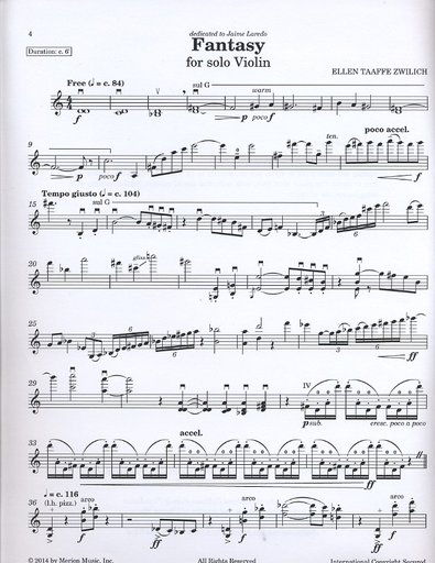 Zwilich, Ellen Taaffe: Fantasy for solo Violin