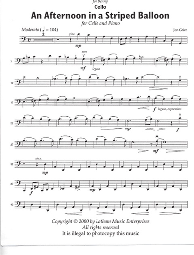 Grier, Jon: An Afternoon in a Striped Balloon (cello & piano)