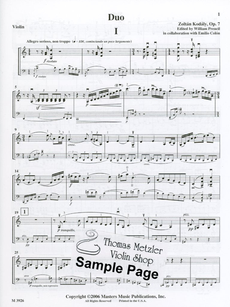Kodaly (Starker): Duo, Op.7 (violin & cello) Ludwig Masters